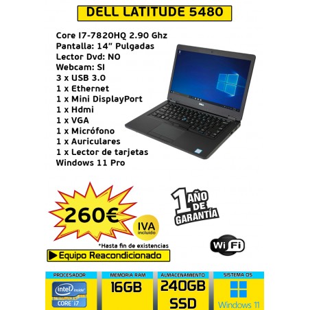 DELL LATITUDE 5480 CORE I7 16GB 240GB SSD