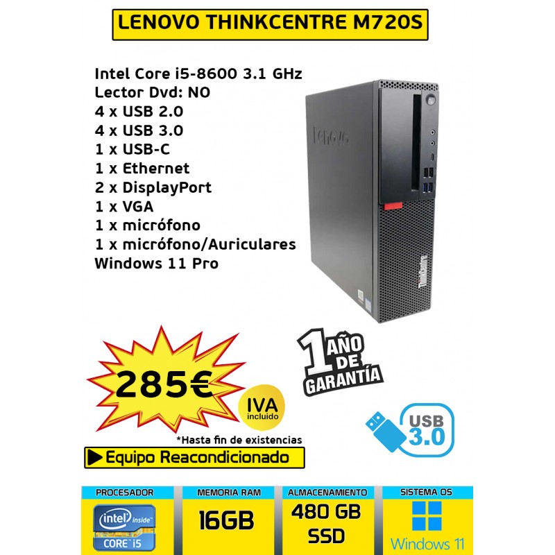 LENOVO THINKCENTRE M720S SFF 16 GB 480 GB SSD CORE I5