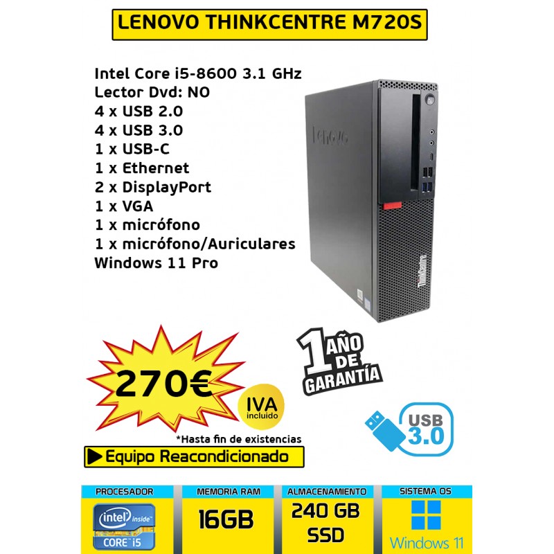 LENOVO THINKCENTRE M720S SFF 16 GB 240 GB SSD CORE I5