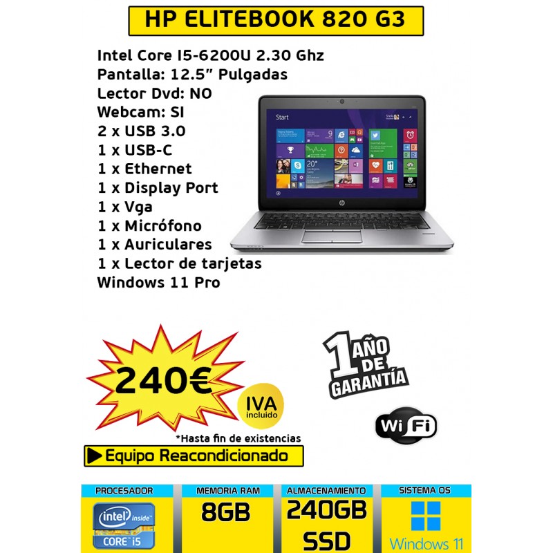 HP ELITEBOOK 820 G3 CORE I5 8GB 240SSD