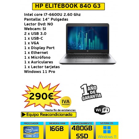 HP ELITEBOOK 840 G3 CORE I7 16GB 480SSD