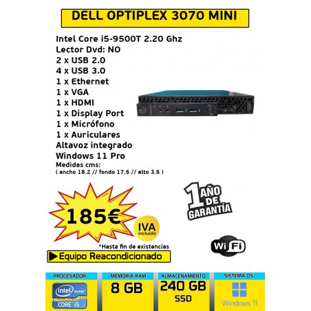 DELL OPTIPLEX 3070 MINI CORE I5 8GB 240GB SSD