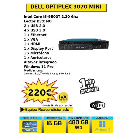 DELL OPTIPLEX 3070 MINI CORE I5 16GB 480GB SSD