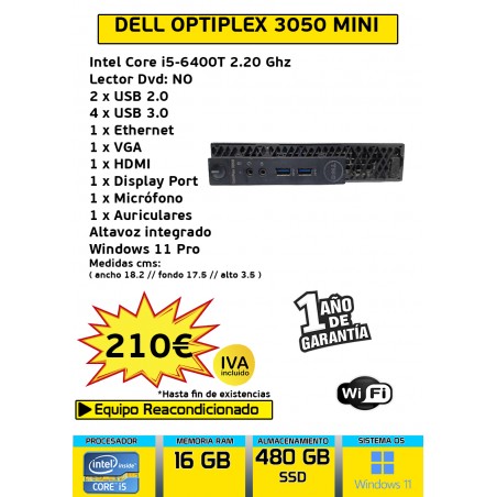 DELL OPTIPLEX 3050 MINI CORE I5 16 GB 480 GB SSD