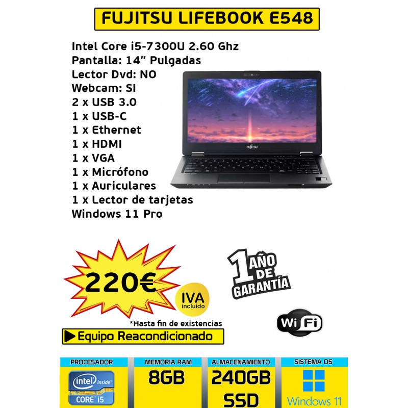 FUJITSU LIFEBOOK E548 CORE I5-7300U 8GB 240GB SSD