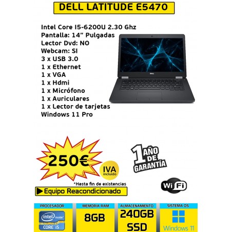 DELL LATITUDE E5470 CORE I5-6200U 8GB RAM 240GB SSD