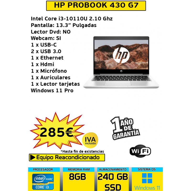 HP PROBOOK 430 G7 CORE i3-10110U 8GB 240GB SSD