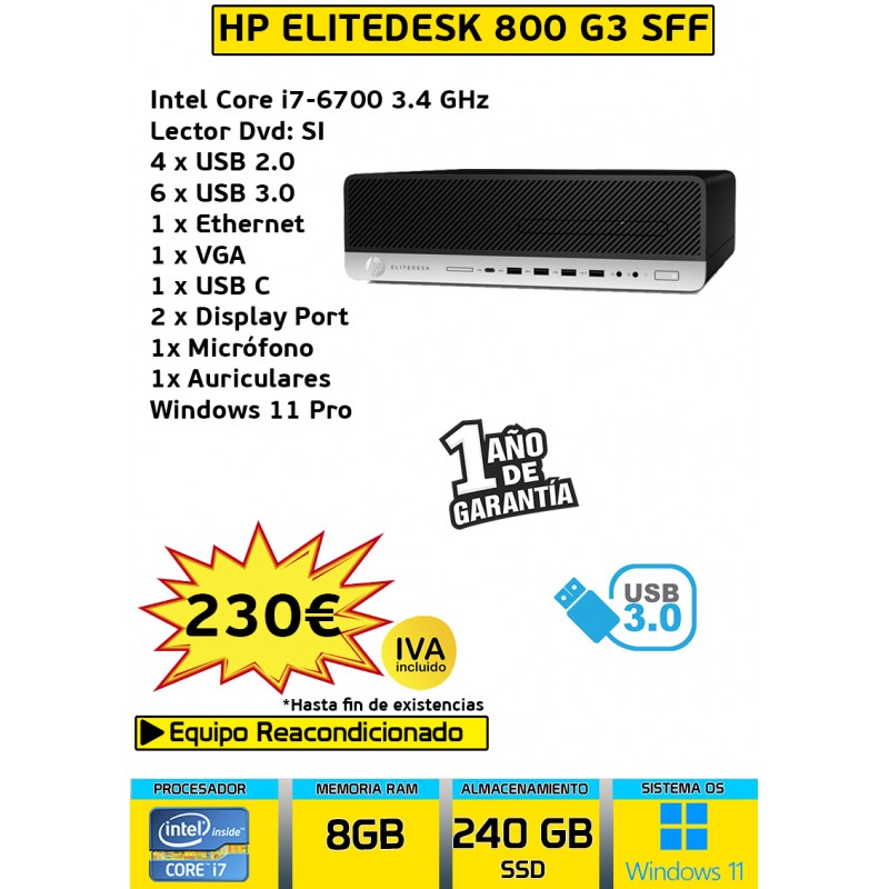 HP ELITEDESK 800 G3 SFF CORE I7 8GB 240GB SSD