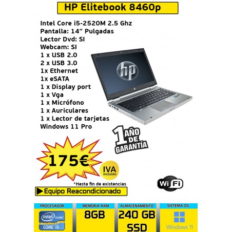 HP ELITEBOOK 8460P CORE I5 8 GB 240 SSD