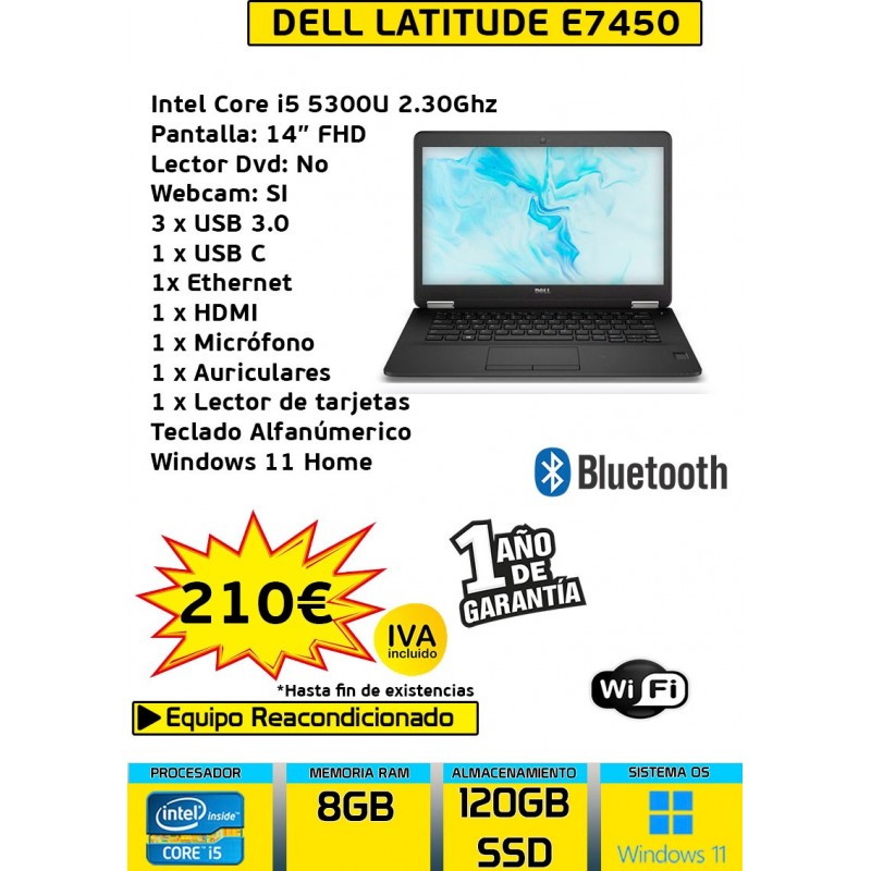 DELL LATITUDE E7450 CORE i5-5300U 8GB 120GB SSD