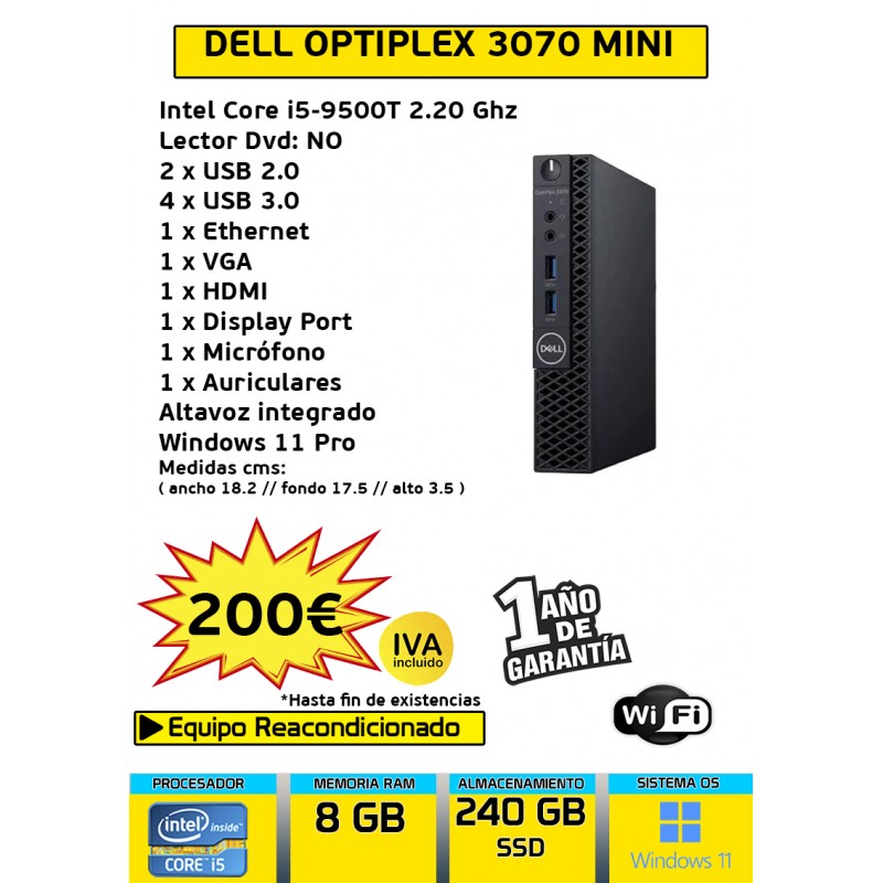 DELL OPTIPLEX 3070 MINI CORE I5 8GB 240GB SSD