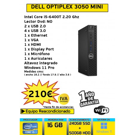 copy of DELL OPTIPLEX 3050 MINI CORE I5 16 GB 240GB SSD + 500GB HDD