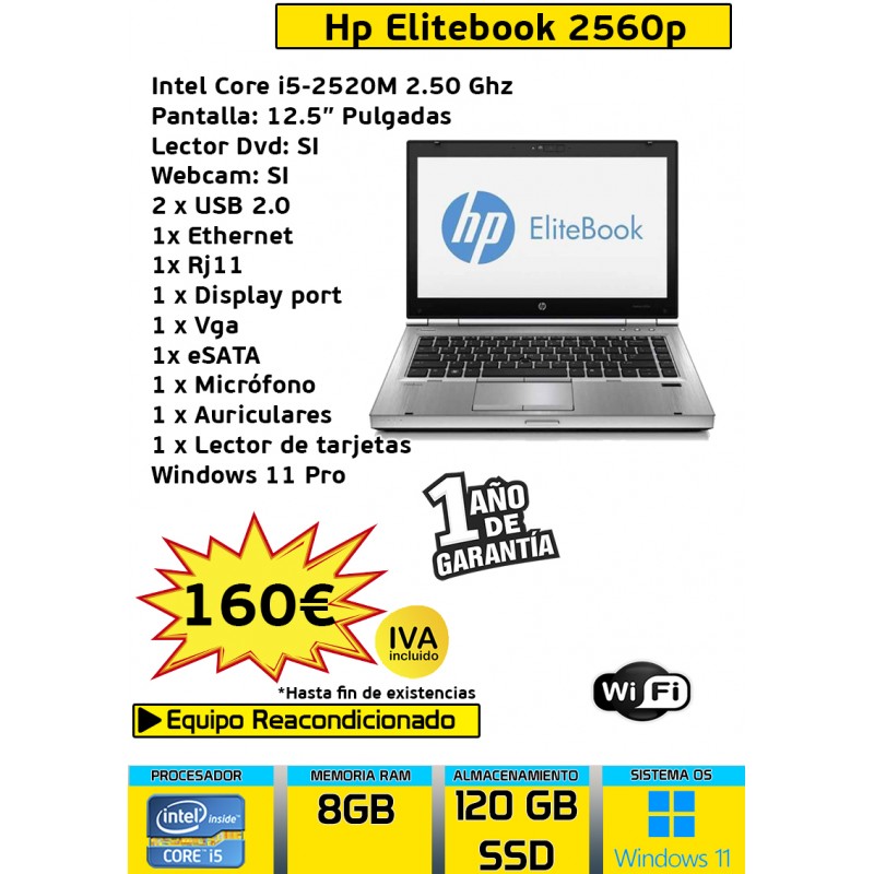 HP ELITEBOOK 2560P CORE I5 8GB 120GB SSD