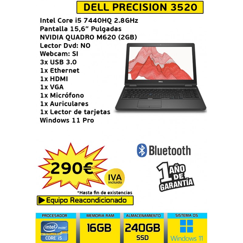 DELL PRECISION 3520 CORE i5 16GB 240GB SSD