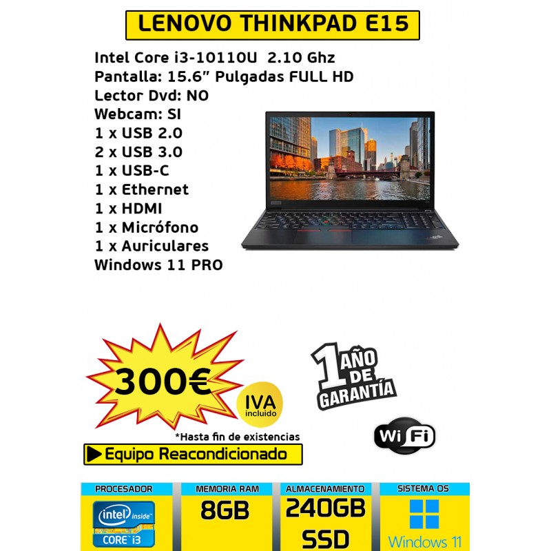 LENOVO THINKPAD E15 CORE I3 8GB 240GB SSD