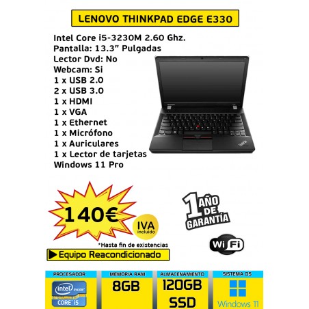 LENOVO THINKPAD EDGE E330 CORE I5-3230M 8GB 120GB SSD