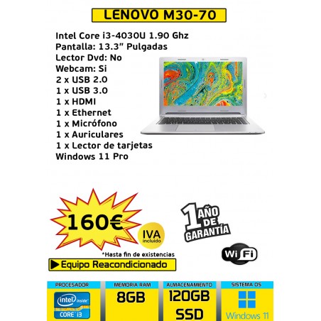 LENOVO M30-70 CORE i3-4030U 8GB 120GB SSD