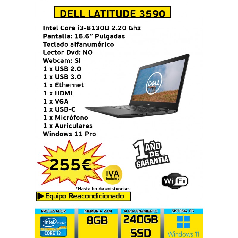 DELL LATITUDE 3590 CORE i3-8130U 8GB 240GB SSD