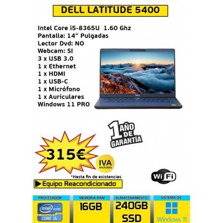 DELL LATITUDE 5400 CORE i5 16GB RAM 240GB SSD