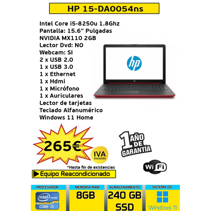 HP 15-DA0054NS CORE I5 8GB RAM 240GB SSD