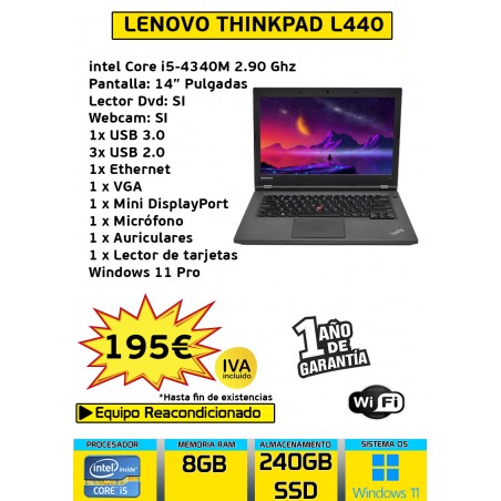 LENOVO THINKPAD L440 CORE I5-4340M 8GB 240GB SSD