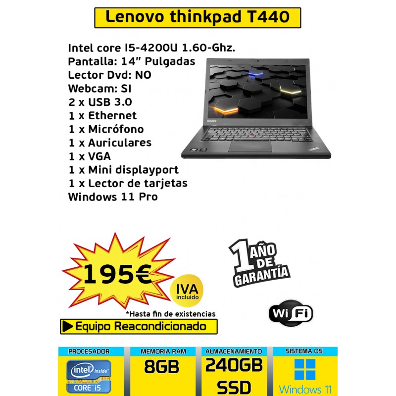LENOVO THINKPAD T440 CORE I5  8GB 240GB SSD
