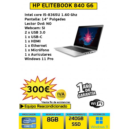 HP ELITEBOOK 840 G6 CORE I5 8 GB 240 GB SSD