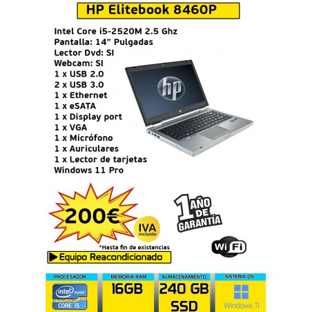HP ELITEBOOK 8460P CORE I5 16GB RAM  240GB SSD