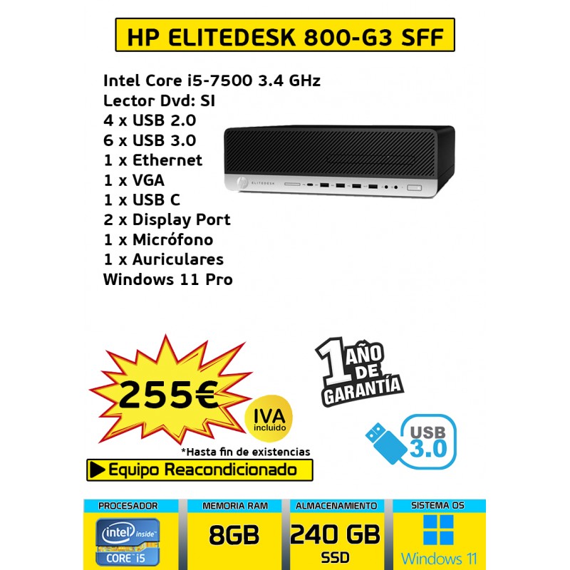 HP ELITEDESK 800 G3 SFF CORE I5   8GB RAM 240GB SSD