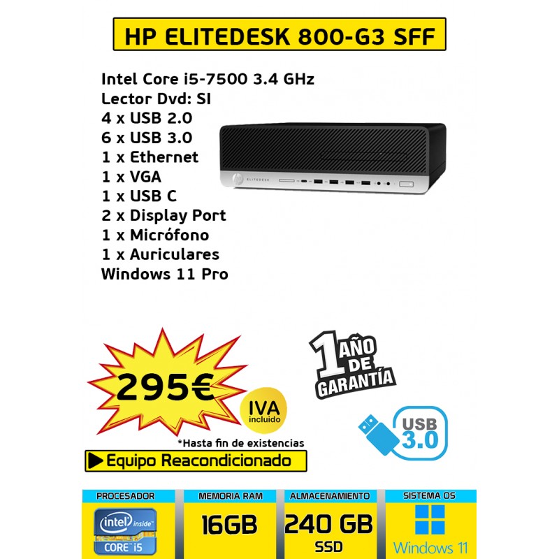 HP ELITEDESK 800 G3 SFF CORE I5   16GB RAM 240GB SSD