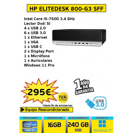 HP ELITEDESK 800 G3 SFF CORE I5   16GB RAM 240GB SSD